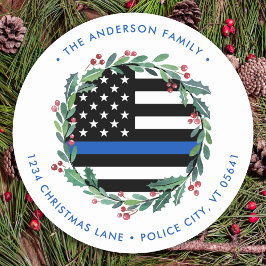 Adesivo Redondo Polícia Natal Blue Flag Wreath Endereço para devol