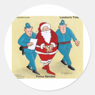 Adesivo Redondo Polícia Navidad Engraçada Papais noeis de Natal 