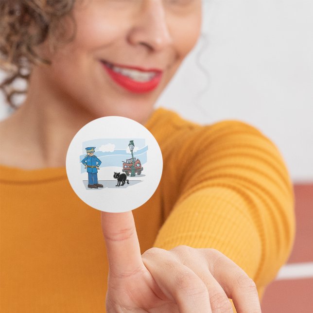 Adesivo Redondo Policial E Um Gato Negro (Criador carregado)