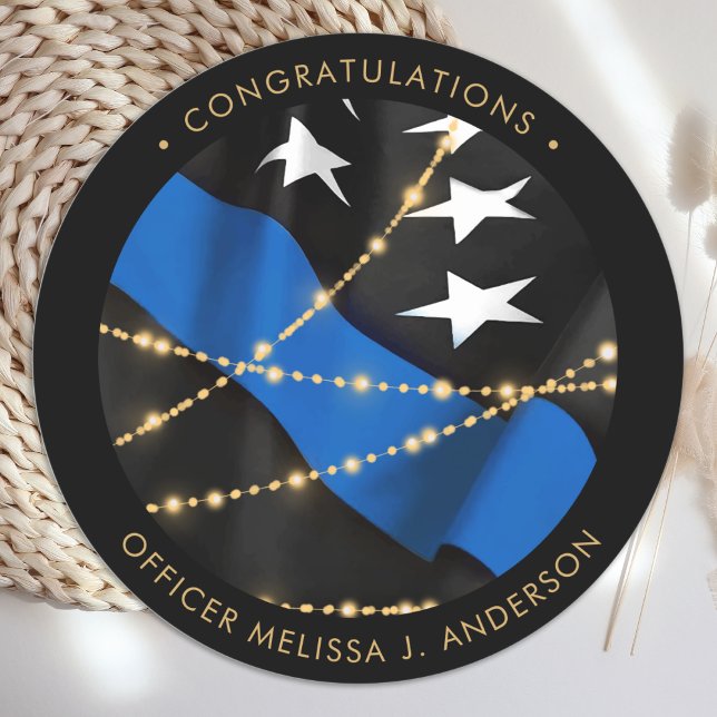 Adesivo Redondo Policial Festa de formatura fina linha azul (Criador carregado)