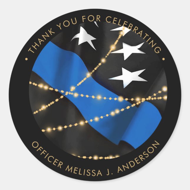 Adesivo Redondo Policial Graduação Thin Blue Line Favor (Frente)