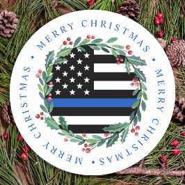 Adesivo Redondo Policial Thin Blue Line Wreath Feliz Natal