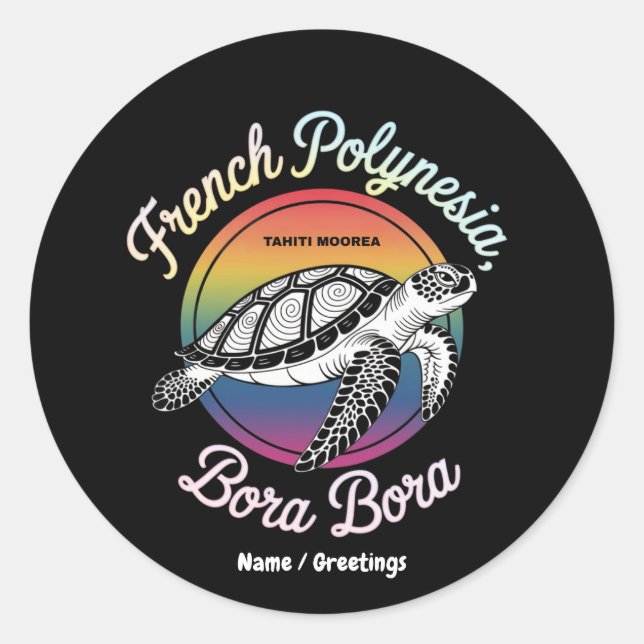 Adesivo Redondo Polinésia Francesa Bora Moorea Tahiti Tartaruga (Frente)