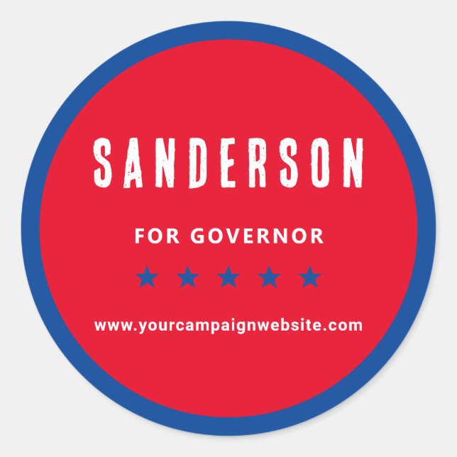 Adesivo Redondo Political Election Campaign Name Red White Blue (Frente)