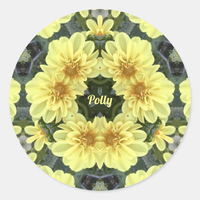 ADESIVO REDONDO POLLY ~ PÁSCOA DAHLIAS AMARELO AMARELO RELIGIOSO ~ (Frente)