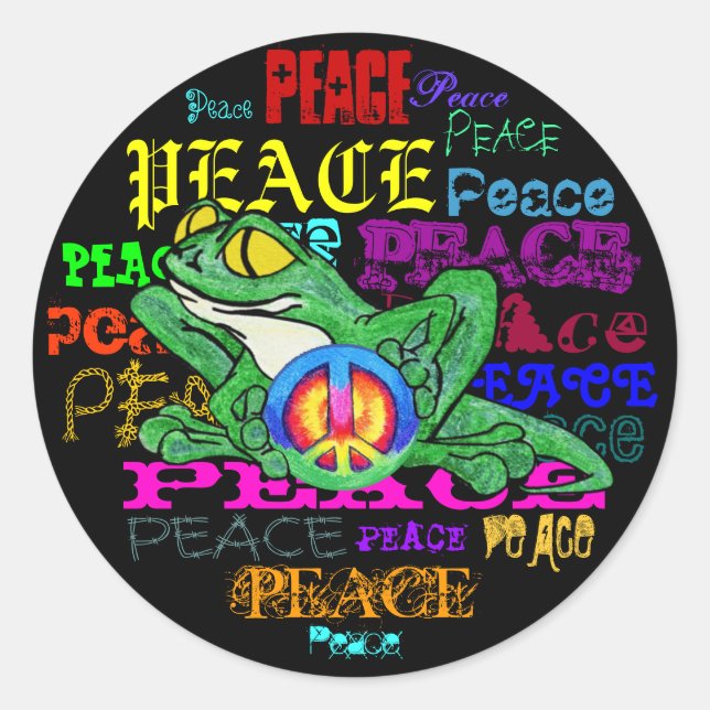 Adesivo Redondo Pollywog com um sinal de paz (Frente)