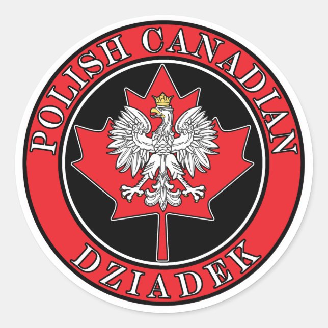 Adesivo Redondo Polonês Canadense Maple Leaf Dziadek (Frente)