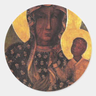 Adesivo Redondo Polônia Negro Madonna Nossa Senhora De Czestochow