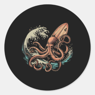 Adesivo Redondo Polvo Surfista Kraken Prancha de Surf Oceano Surfi