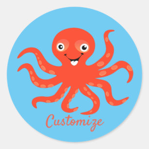 Adesivo Redondo Polvo Trovão de Octopus Cortado Vermelho Sorrente