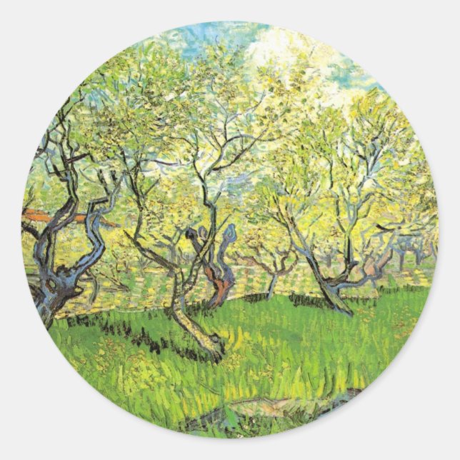 Adesivo Redondo Pomar em Blossom por Vincent van Gogh (Frente)