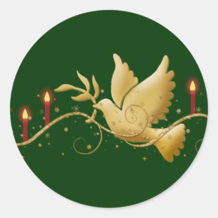 Adesivo Redondo Pomba Dourado do Natal de velas da paz