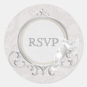 Adesivo Redondo Pombas brancas & casamento do laço RSVP de Paisle