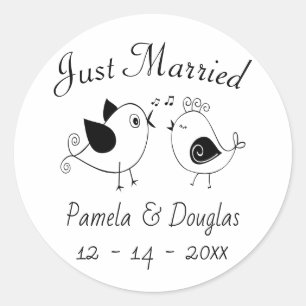 Adesivo Redondo Pombinhos de Amor Casados Recém-Casados Bodas Aves