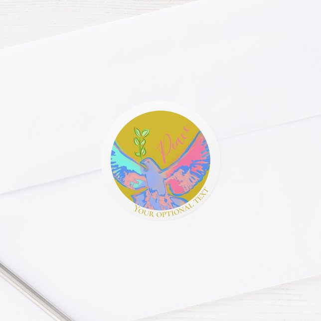 Adesivo Redondo Pombo da paz, sem guerra amarelo (Criador carregado)