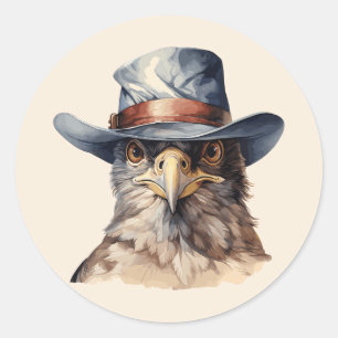 Adesivo Redondo Pombo engraçado vestindo um chapéu de cowboy, aqua