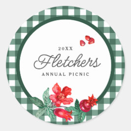 Adesivo Redondo Pomegranate & Green Gingham Personalizado