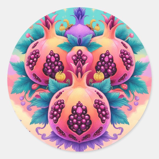 Adesivo Redondo Pomegranato Colorido (Frente)
