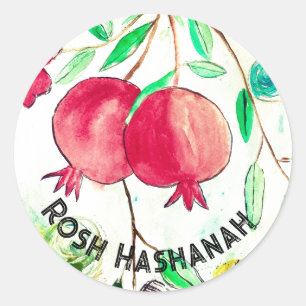 Adesivo Redondo Pomegranato Rosh Hashanah Fruta Shana Tova
