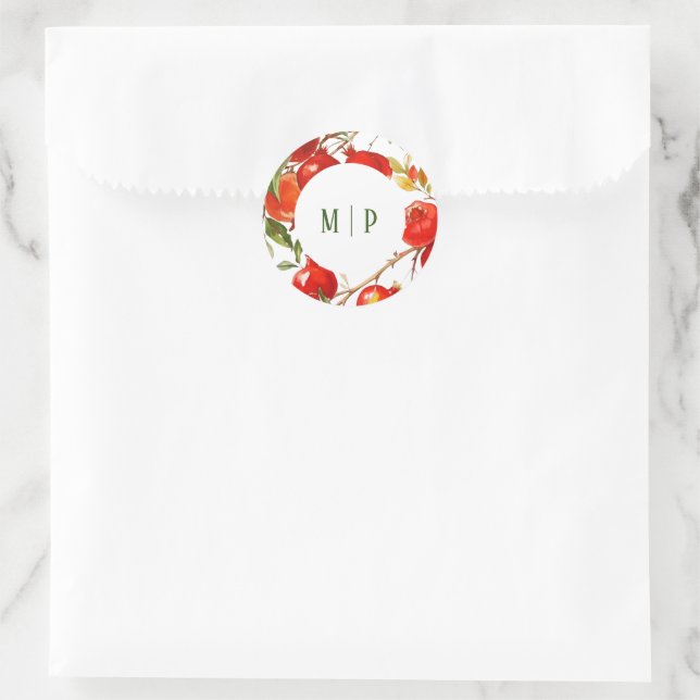 Adesivo Redondo Pomegrancha tema aquarela Cores brilhantes (Bolsa)