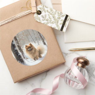 Adesivo Redondo Pomerânia Deixar nevar o Natal