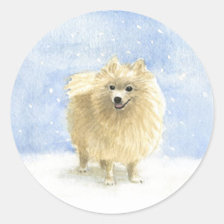 Adesivo Redondo Pomerânia Eskie na neve