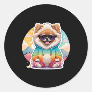 Adesivo Redondo Pomerânia legal no Rainbow Hoodie