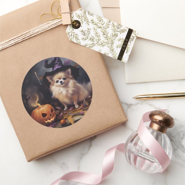 Adesivo Redondo Pomerânia Pumpkins Halloween Ascariado (Presentear)