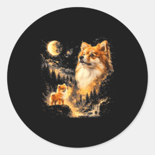 Adesivo Redondo Pomerânia uivando para a lua vintage 90s retrô