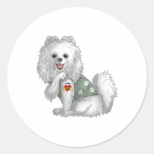 Adesivo Redondo Pomeraniano Eu Amo Mamãe Tatuagem Camiseta de cão