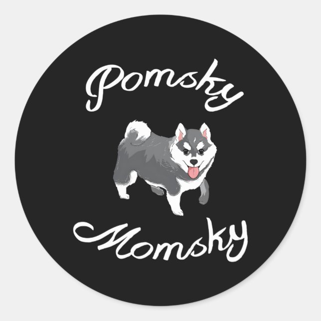 Adesivo Redondo Pomsky Momsky Pet Pomsky Mamãe (Frente)