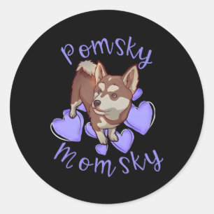 Adesivo Redondo Pomsky Momsky Pomsky Mãe Roxo Cabelo Vermelho