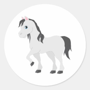 Adesivo Redondo Pônei Cinza Fofo Desenho Animado Cavalo Caprichoso