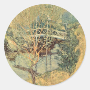 Adesivo Redondo Ponte Branca de Twachtman, Impressionismo Antigo