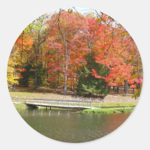 Adesivo Redondo Ponte da Seven Springs Fall III Paisagem de Outono