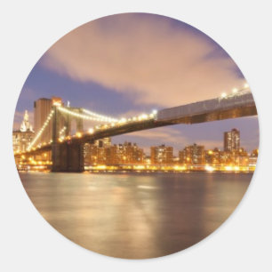 Adesivo Redondo Ponte de Brooklyn e Manhattan na noite