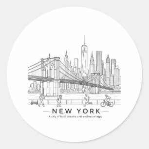 Adesivo Redondo Ponte de Brooklyn Nova York Arte de Linha Minimali