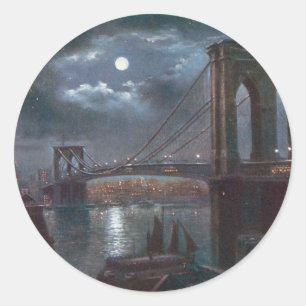 Adesivo Redondo Ponte de Brooklyn pelo luar
