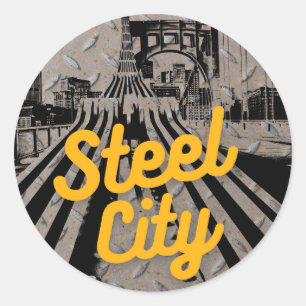 Adesivo Redondo Ponte de Pittsburgh Steel City Skyline Pennsylvani