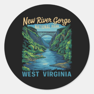 Adesivo Redondo Ponte do Parque Nacional New River Gorge Rafting C