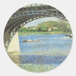 Adesivo Redondo Ponte em Argenteuil por Gustave Caillebotte