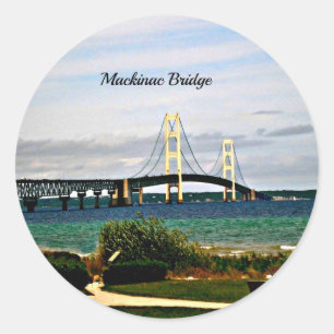 Adesivo Redondo Ponte Mackinac, Ilha Mackinac,
