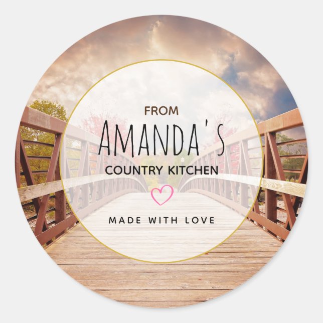 Adesivo Redondo Ponte rustica de madeira no país (Frente)