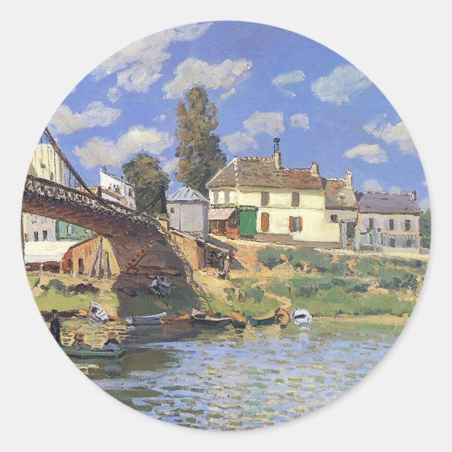 Adesivo Redondo Ponte Villeneuve-la-Garenne por Alfred Sisley (Frente)