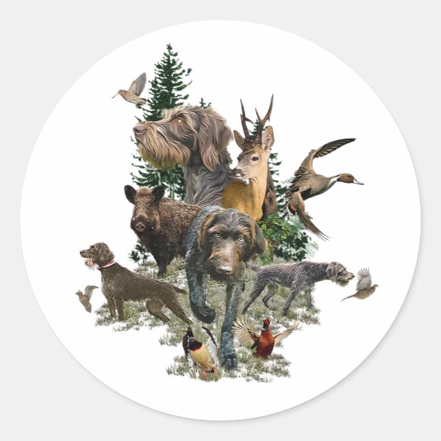 Adesivo Redondo Ponteiro alemão Wirehaired (Frente)