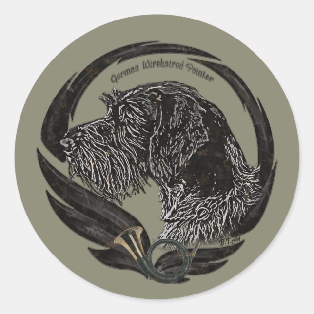 Adesivo Redondo Ponteiro alemão Wirehaired (Frente)
