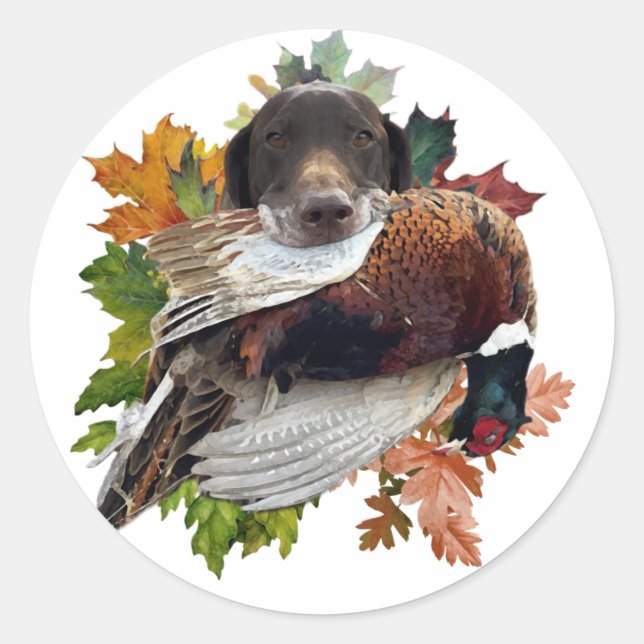 Adesivo Redondo Ponteiro de neve alemão com faisão de neve (Frente)