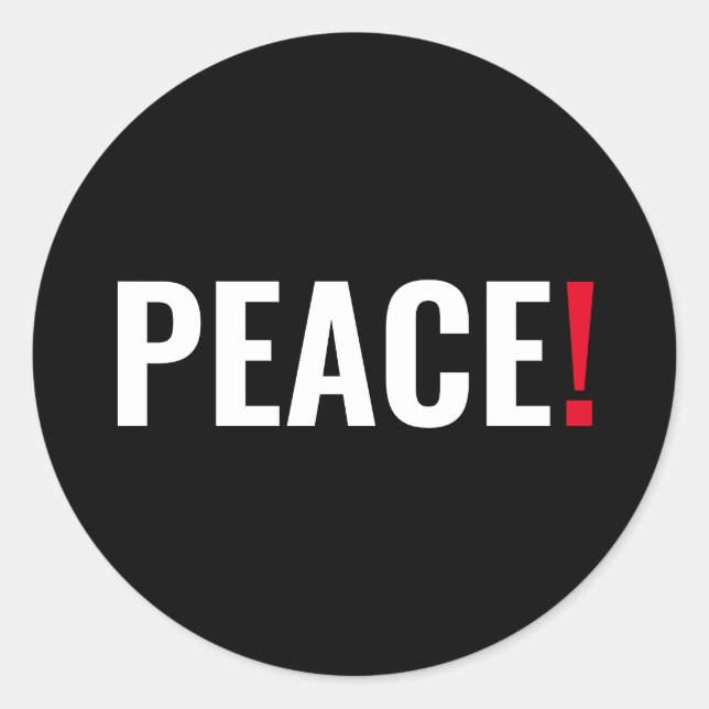 Adesivo Redondo Ponto de exclamação da paz negro, vermelho-branco, (Frente)