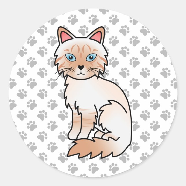 Adesivo Redondo Ponto Vermelho Tabby Birman / Ragdoll Gato Fofo &  (Frente)