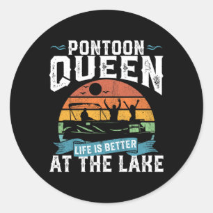 Adesivo Redondo Pontoon Queen Funny Barco Lake Pontooning Womens
